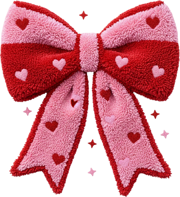 Latch Hook Yarn Valentine Bow - Valentines Day Ready to Press DTF Transfer