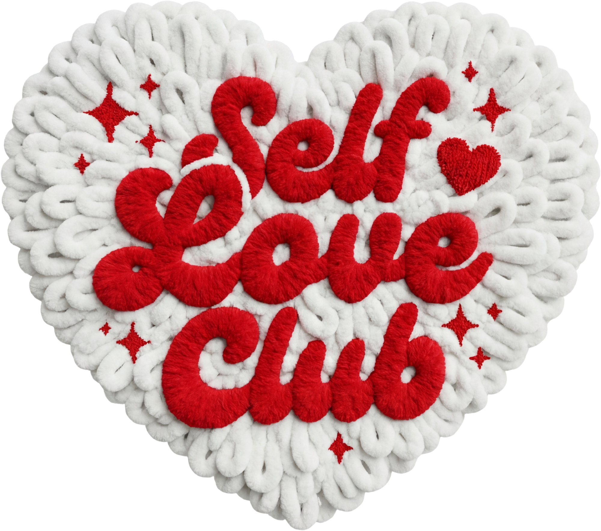 Faux Yarn Crochet Valentine White Heart Self Love Club - Valentines Day Ready to Press DTF Transfer