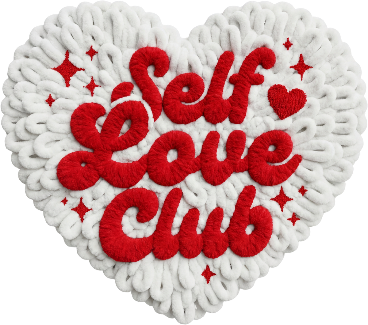 Faux Yarn Crochet Valentine White Heart Self Love Club - Valentines Day Ready to Press DTF Transfer
