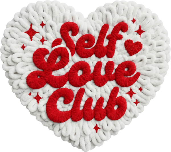 Faux Yarn Crochet Valentine White Heart Self Love Club - Valentines Day Ready to Press DTF Transfer