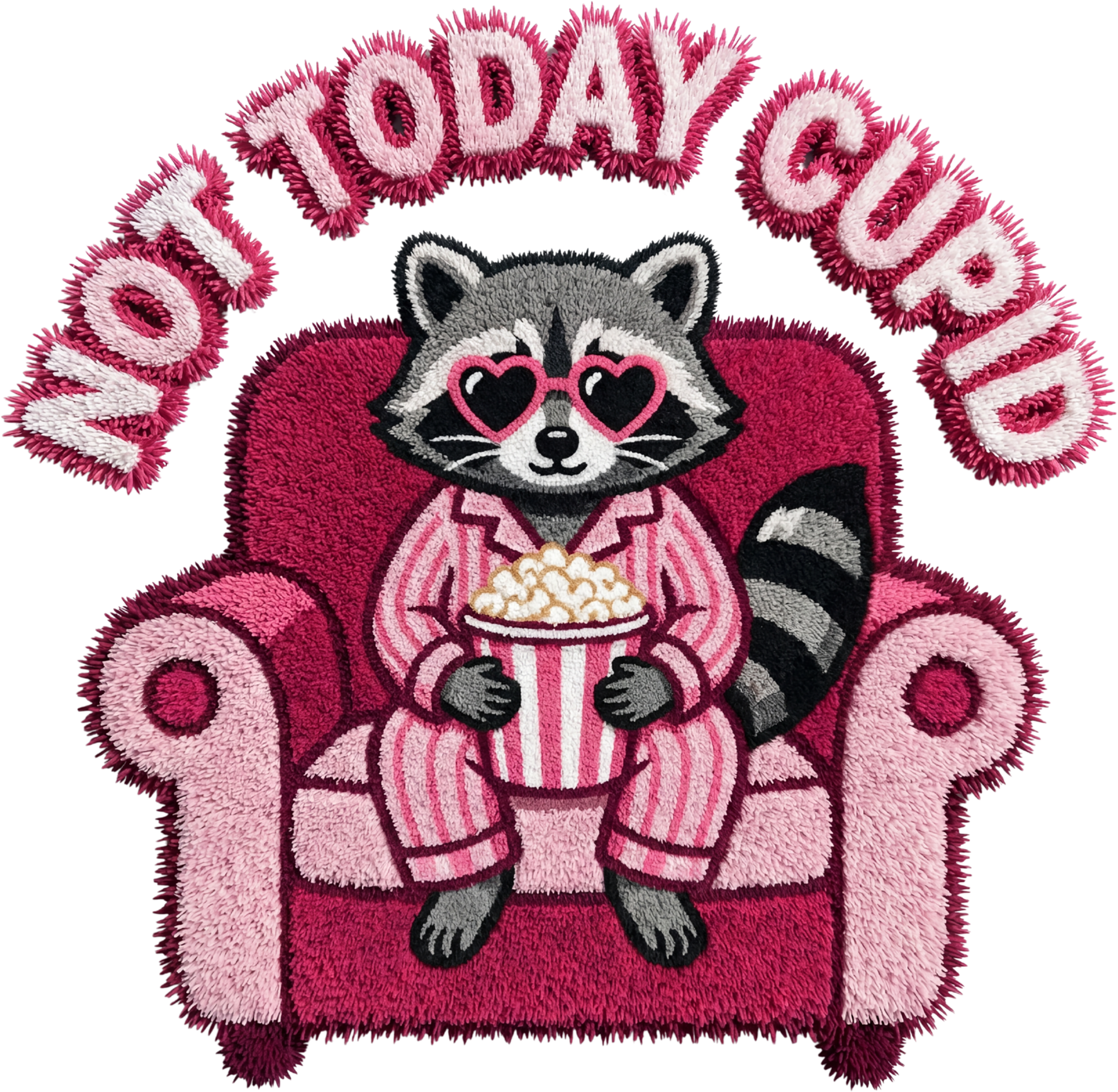 Faux Yarn Crochet Valentine Not Today Cupid Raccoon - Valentines Day Ready to Press DTF Transfer