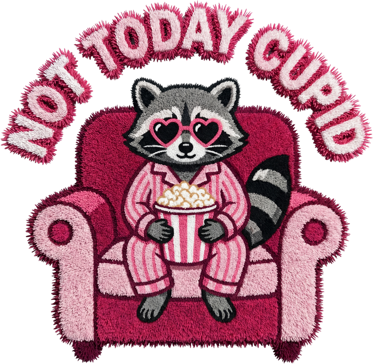 Faux Yarn Crochet Valentine Not Today Cupid Raccoon - Valentines Day Ready to Press DTF Transfer