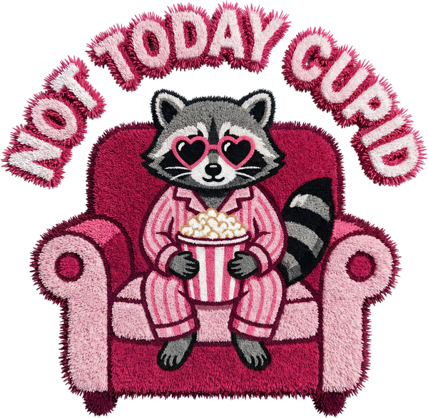 Faux Yarn Crochet Valentine Not Today Cupid Raccoon - Valentines Day Ready to Press DTF Transfer