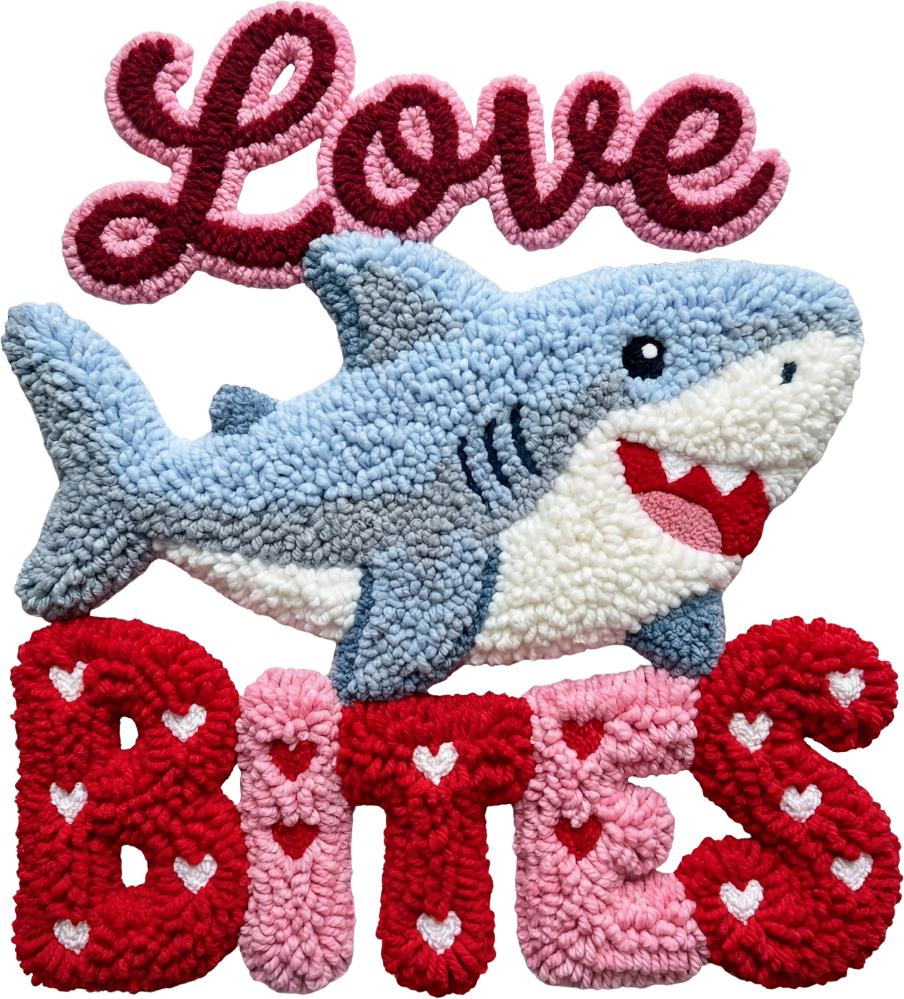 Faux Yarn Crochet Love Bites Shark - Valentines Day Ready to Press DTF Transfer