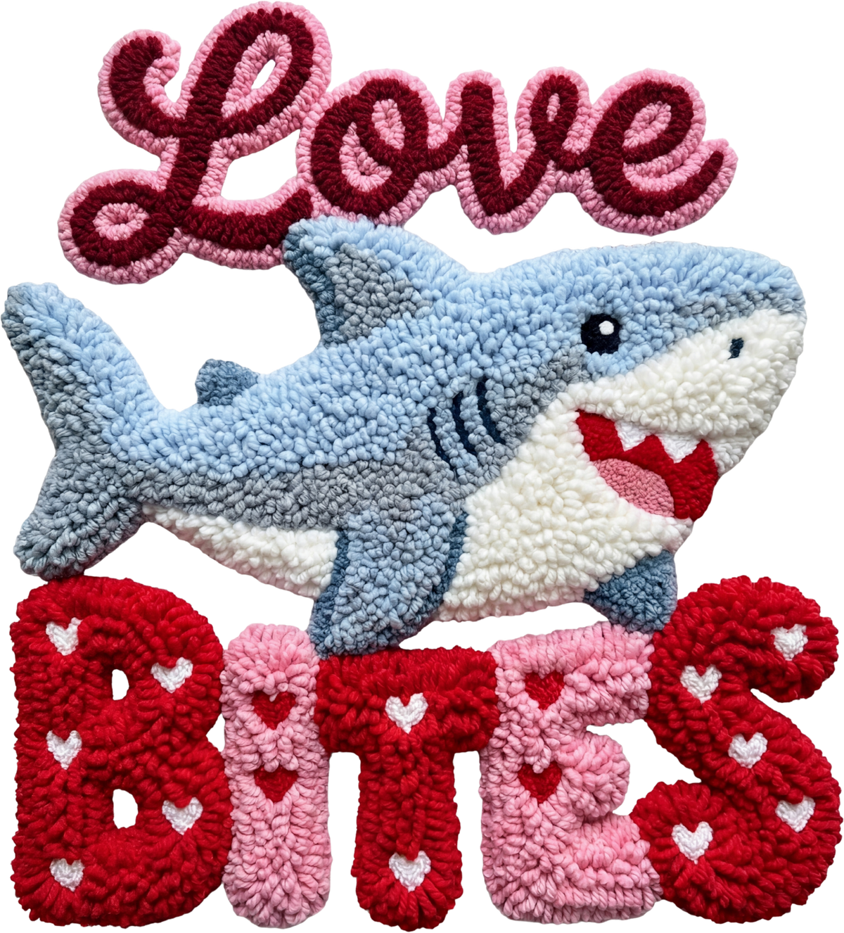 Faux Yarn Crochet Love Bites Shark - Valentines Day Ready to Press DTF Transfer