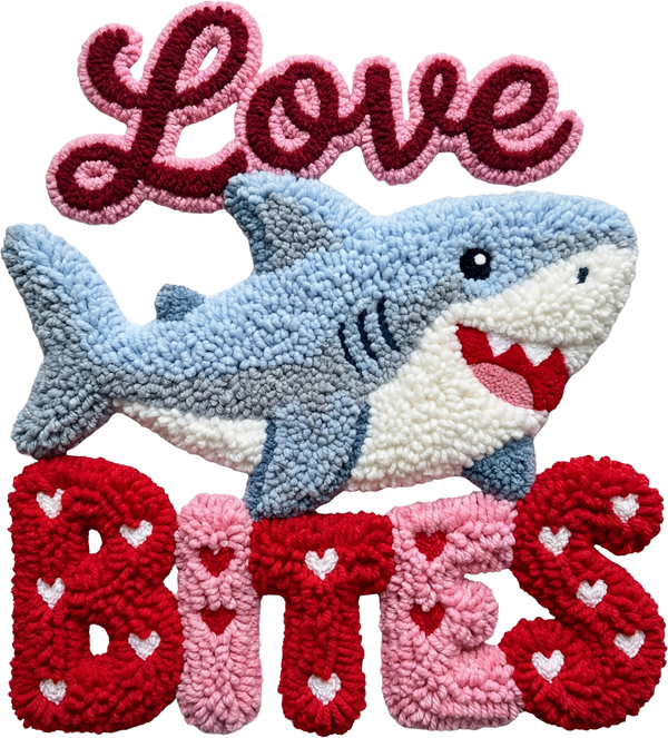 Faux Yarn Crochet Love Bites Shark - Valentines Day Ready to Press DTF Transfer