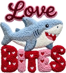 Faux Yarn Crochet Love Bites Shark - Valentines Day Ready to Press DTF Transfer