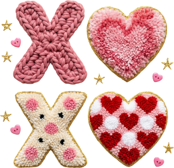 Faux Yarn Crochet Valentine Heart Xoxo - Valentines Days Ready to Press DTF Transfer