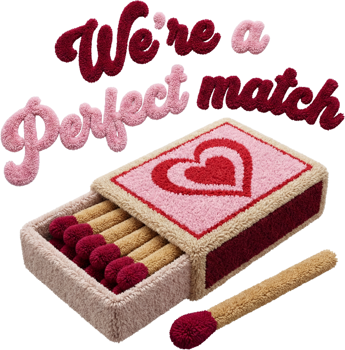Faux Yarn Crochet We're a Perfect Match - Valentines Day Ready to Press DTF Transfer