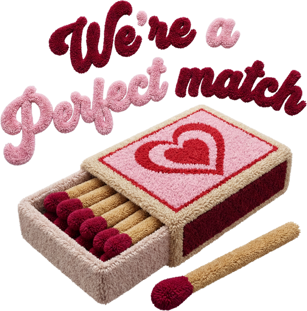Faux Yarn Crochet We're a Perfect Match - Valentines Day Ready to Press DTF Transfer