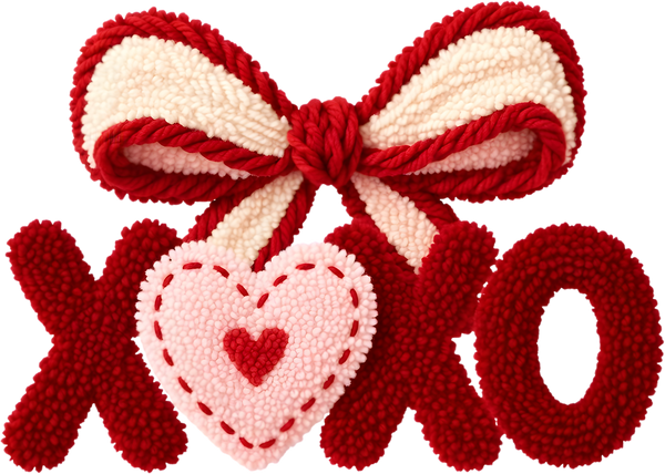 Latch Hook Yarn Xoxo Coquette Bow - Valentines Day Ready to Press DTF Transfer