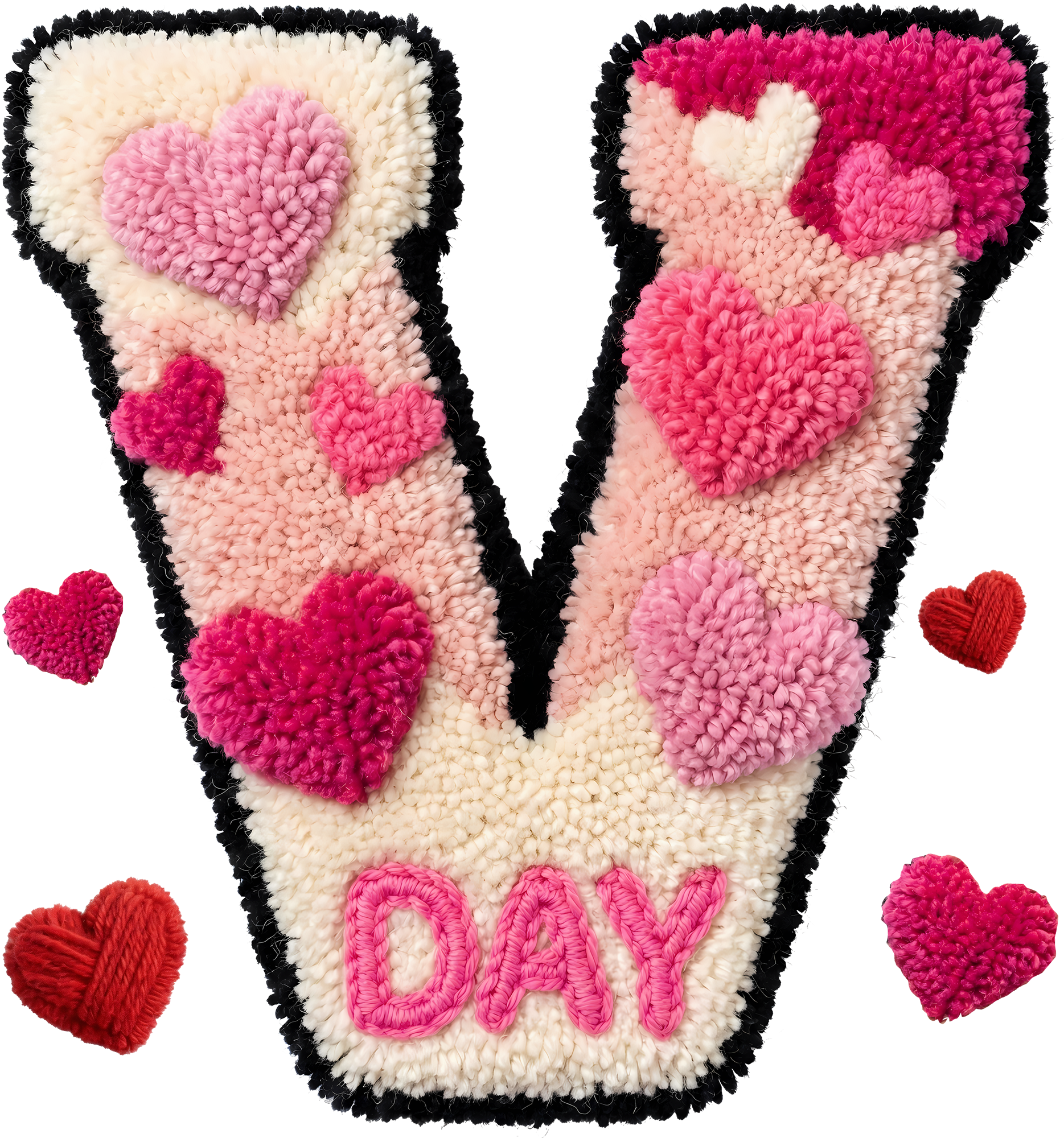 Faux Yarn Crochet V Day Letter - Valentines Day Ready to Press DTF Transfer