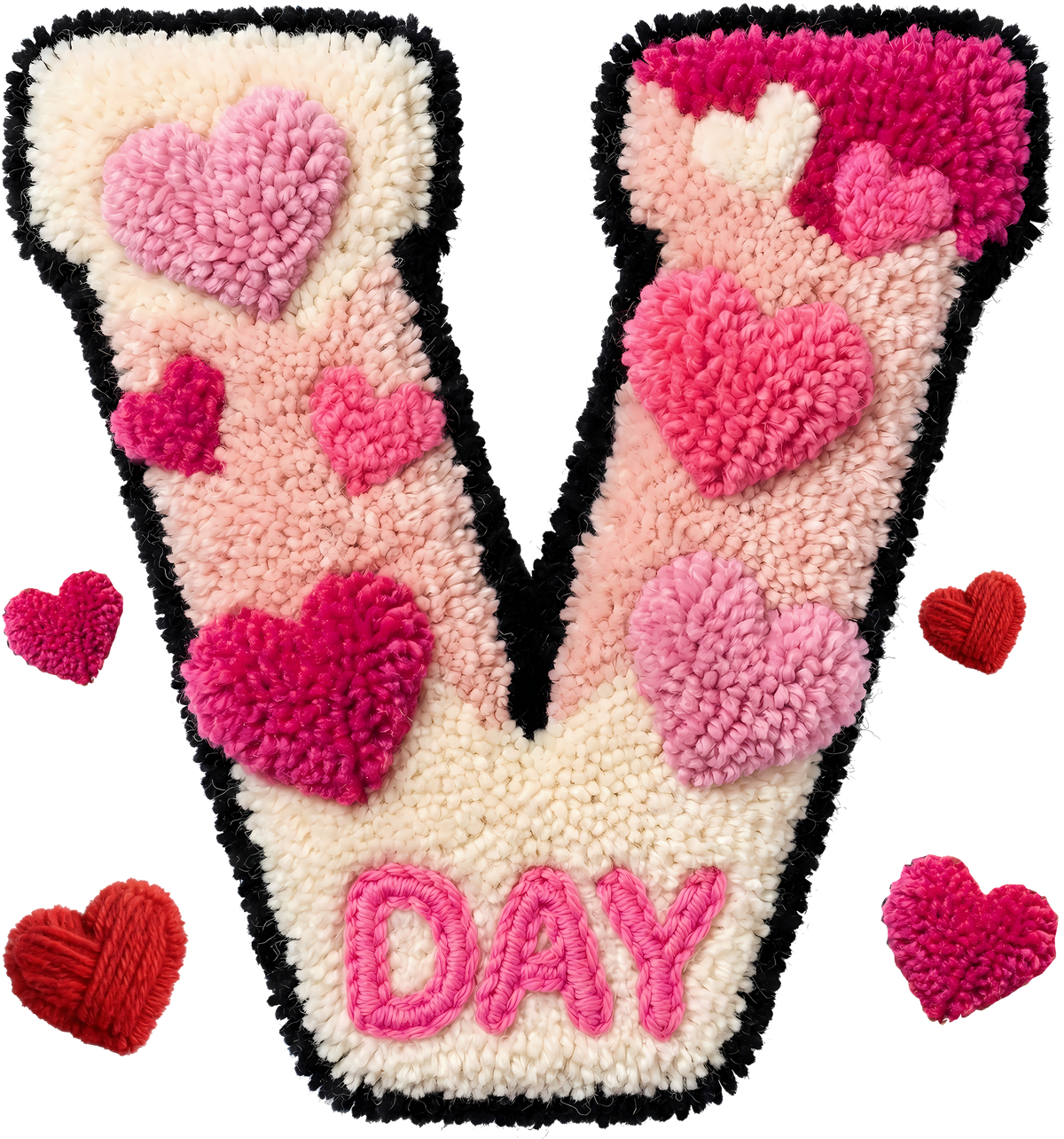 Faux Yarn Crochet V Day Letter - Valentines Day Ready to Press DTF Transfer