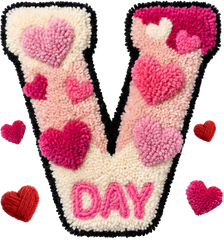 Faux Yarn Crochet V Day Letter - Valentines Day Ready to Press DTF Transfer