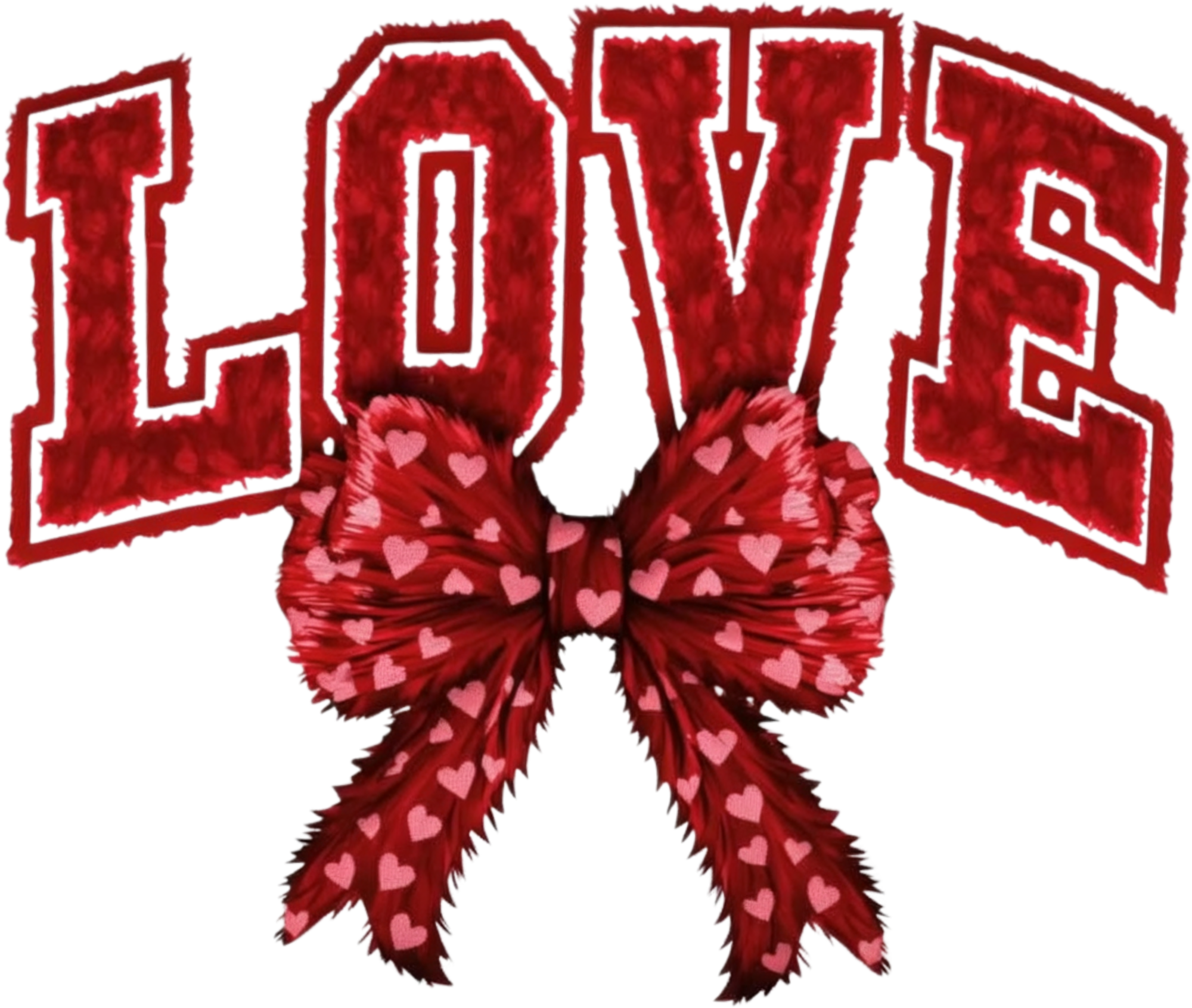 Faux Yarn Valentine Red Bow Love - Valentines Day Ready to Press DTF Transfer