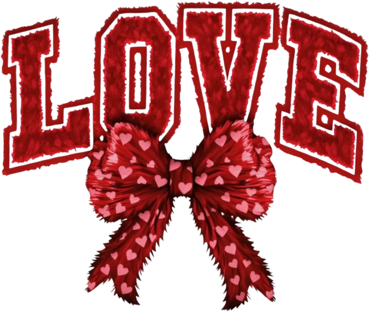 Faux Yarn Valentine Red Bow Love - Valentines Day Ready to Press DTF Transfer