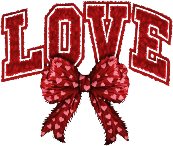 Faux Yarn Valentine Red Bow Love - Valentines Day Ready to Press DTF Transfer