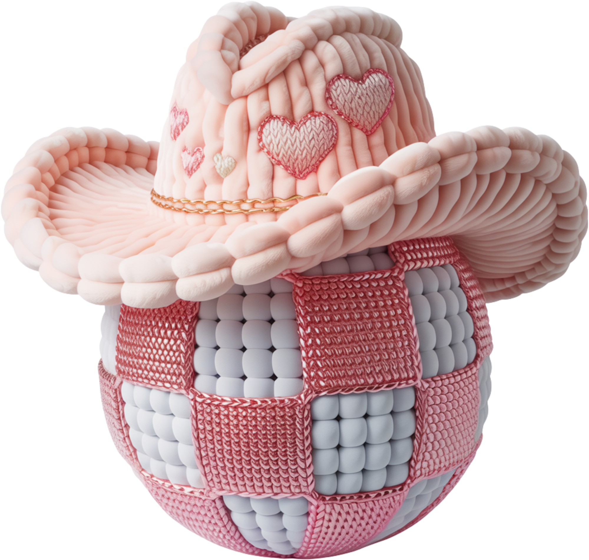 Faux Yarn Crochet Valentine Cowboy Hat Pink Disco Ball - Valentines Day Ready to Press DTF Transfer