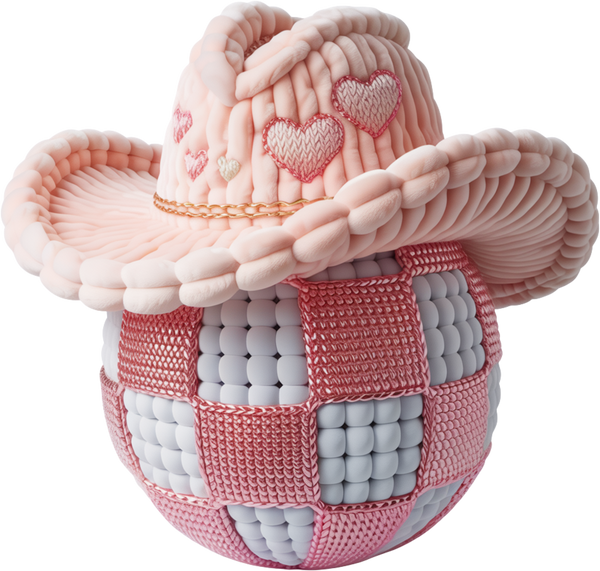 Faux Yarn Crochet Valentine Cowboy Hat Pink Disco Ball - Valentines Day Ready to Press DTF Transfer