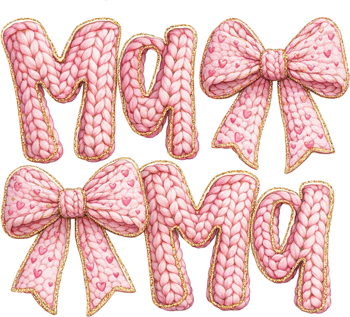 Faux Yarn Crochet Valentine Bow Mama - Valentines Day Ready to Press DTF Transfer