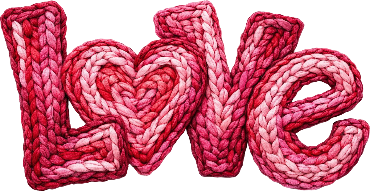 Faux Yarn Crochet Valentine Heart Love - Valentines Day Ready to Press DTF Transfer