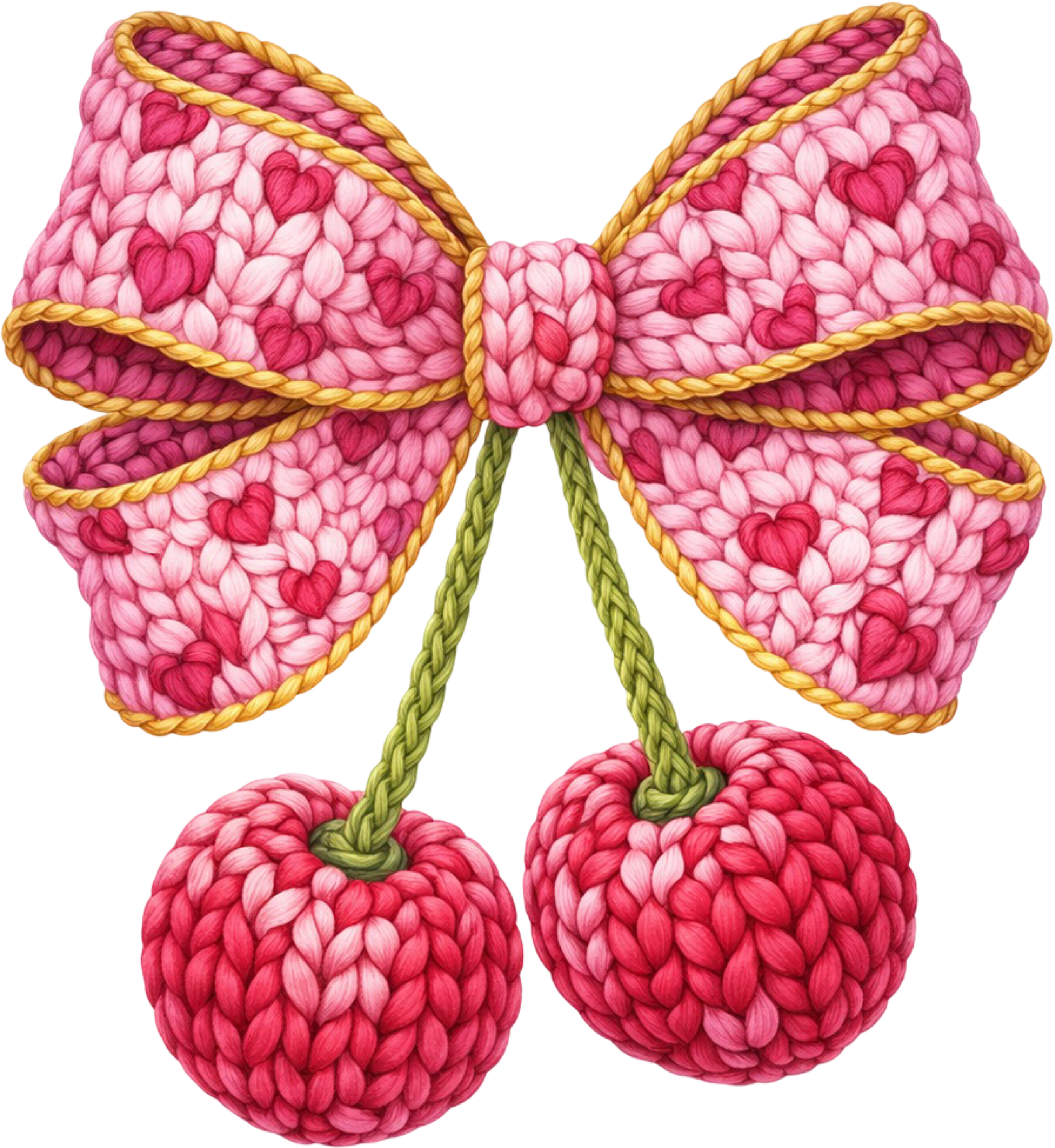 Faux Yarn Crochet Valentine Bow Cherry - Valentines Day Ready to Press DTF Transfer