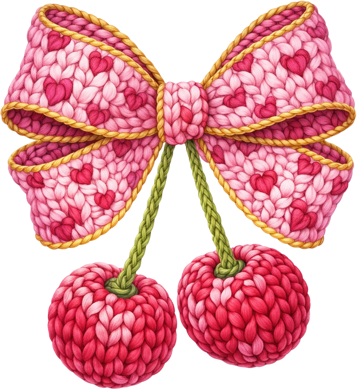 Faux Yarn Crochet Valentine Bow Cherry - Valentines Day Ready to Press DTF Transfer