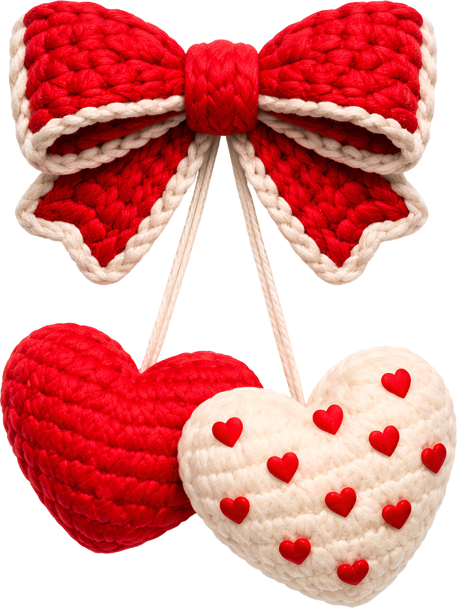 Faux Yarn Crochet Valentine Bow Heart Cherry - Valentine Days Ready to Press DTF Transfer