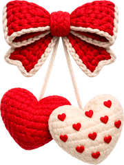 Faux Yarn Crochet Valentine Bow Heart Cherry - Valentine Days Ready to Press DTF Transfer