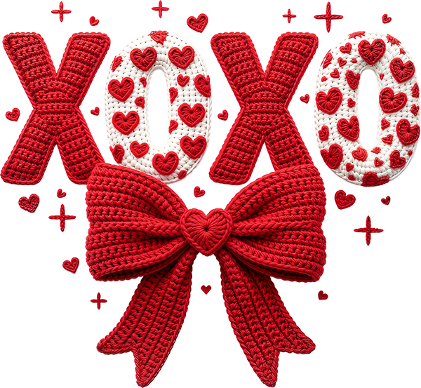 Faux Yarn Crochet Valentine Red Bow Xoxo - Valentines Day Ready to Press DTF Transfer