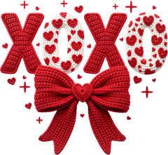 Faux Yarn Crochet Valentine Red Bow Xoxo - Valentines Day Ready to Press DTF Transfer
