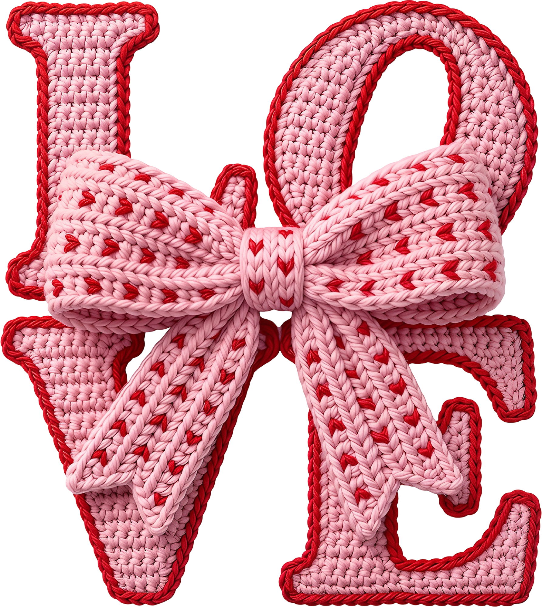 Faux Yarn Crochet Valentine Bow Love - Valentines Day Ready to Press DTF Transfer