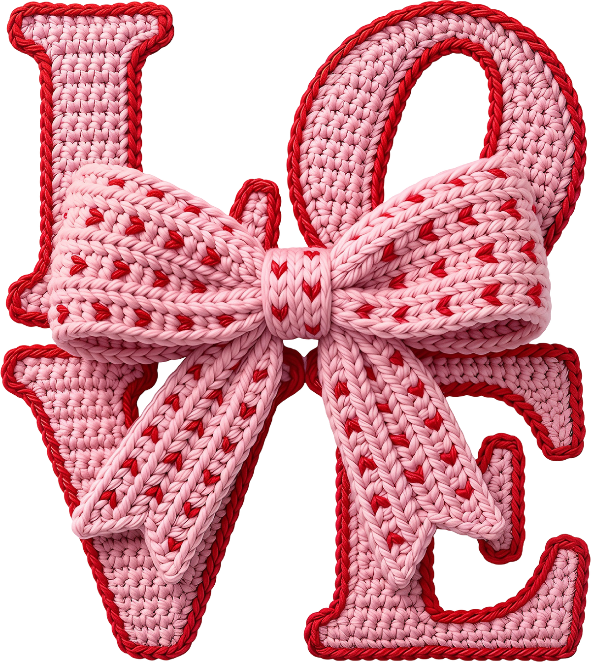 Faux Yarn Crochet Valentine Bow Love - Valentines Day Ready to Press DTF Transfer