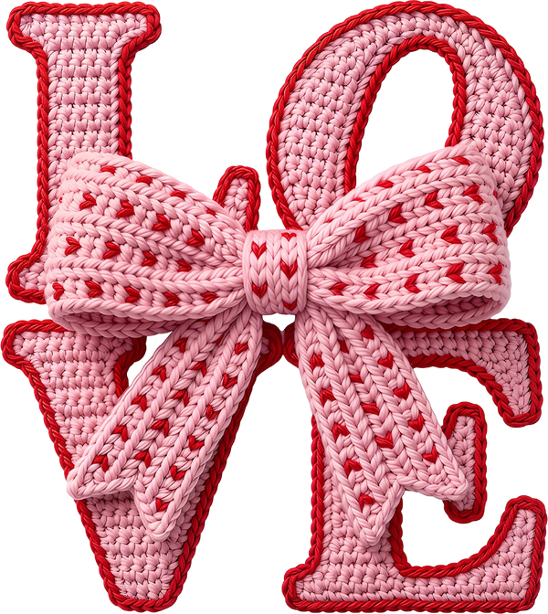 Faux Yarn Crochet Valentine Bow Love - Valentines Day Ready to Press DTF Transfer