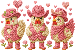 Faux Yarn Crochet Valentine Pink Cowboy Chicken - Valentines Day Ready to Press DTF Transfer