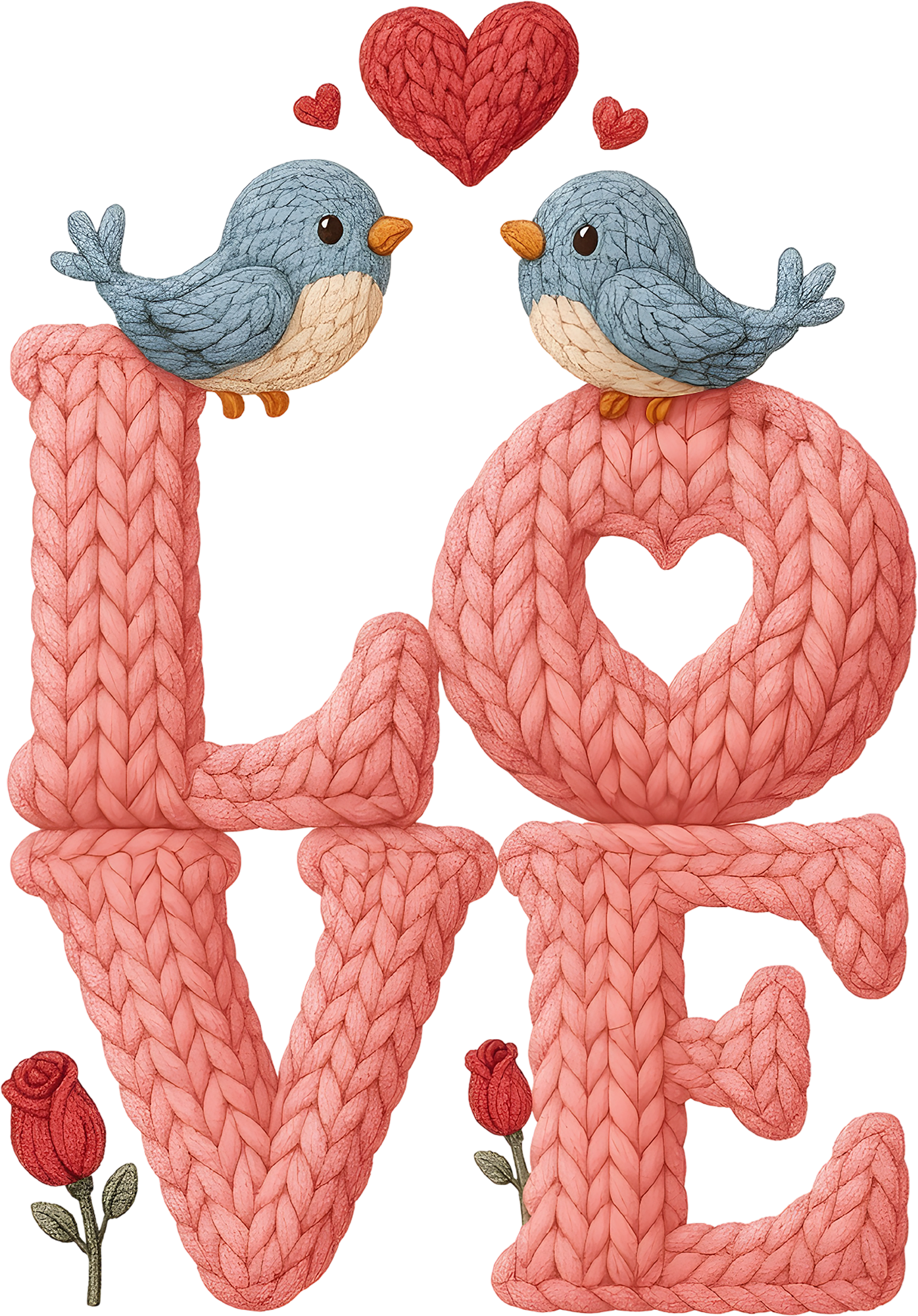 Faux Yarn Crochet Valentine Birds Love - Valentines Day Ready to Press DTF Transfer