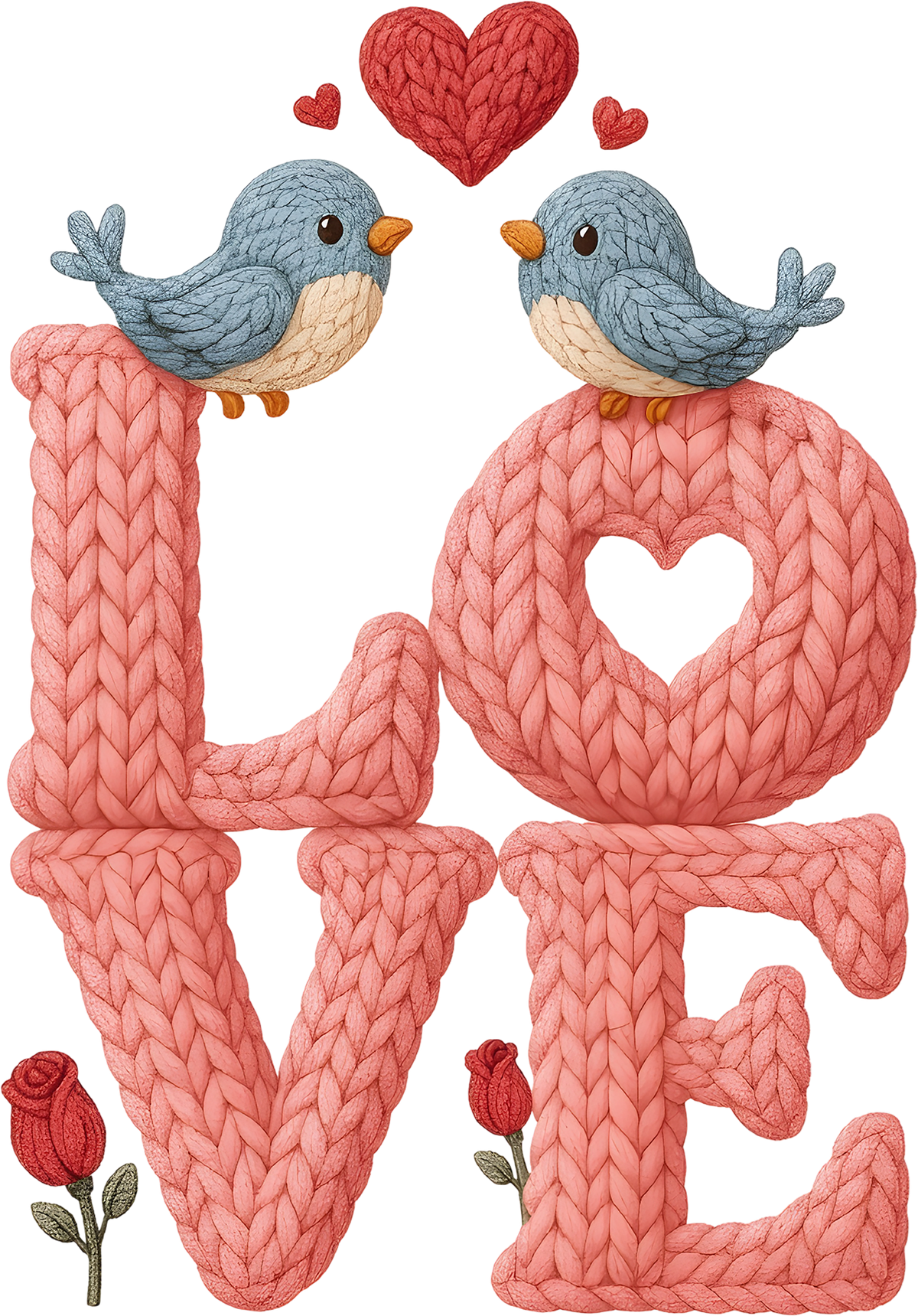Faux Yarn Crochet Valentine Birds Love - Valentines Day Ready to Press DTF Transfer