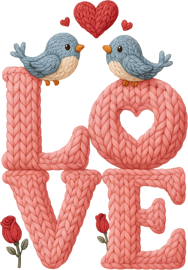 Faux Yarn Crochet Valentine Birds Love - Valentines Day Ready to Press DTF Transfer