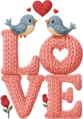 Faux Yarn Crochet Valentine Birds Love - Valentines Day Ready to Press DTF Transfer