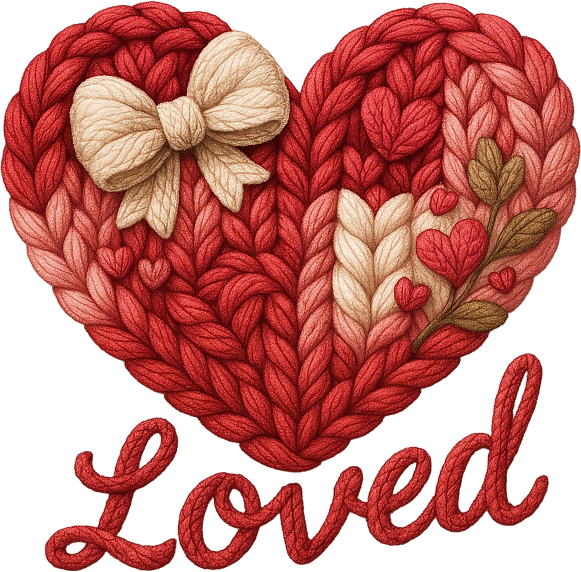 Faux Yarn Valentine Bow Heart Love - Valentines Day Ready to Press DTF Transfe