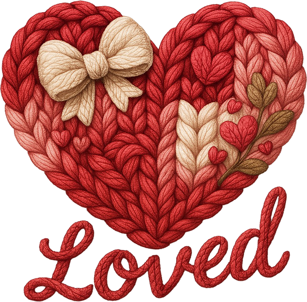 Faux Yarn Valentine Bow Heart Love - Valentines Day Ready to Press DTF Transfe