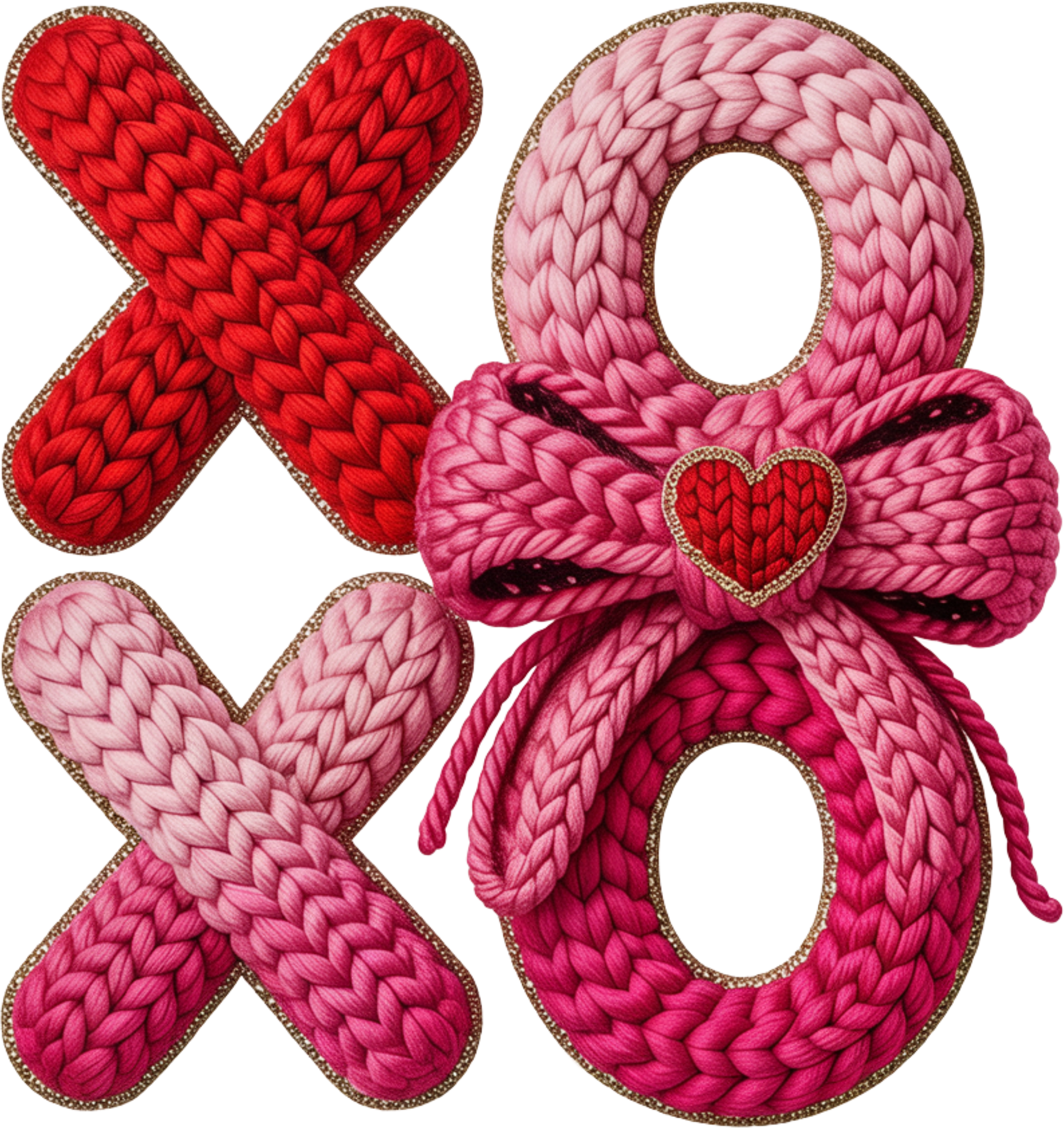 Faux Yarn Crochet Valentine Pink Bow Xoxo - Valentines Day Ready to Press DTF Transfer