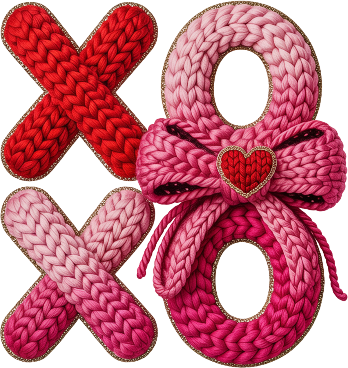 Faux Yarn Crochet Valentine Pink Bow Xoxo - Valentines Day Ready to Press DTF Transfer