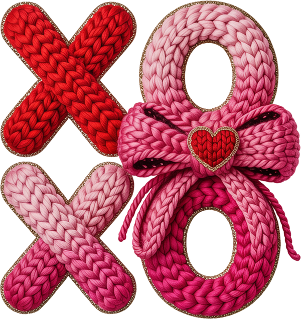 Faux Yarn Crochet Valentine Pink Bow Xoxo - Valentines Day Ready to Press DTF Transfer