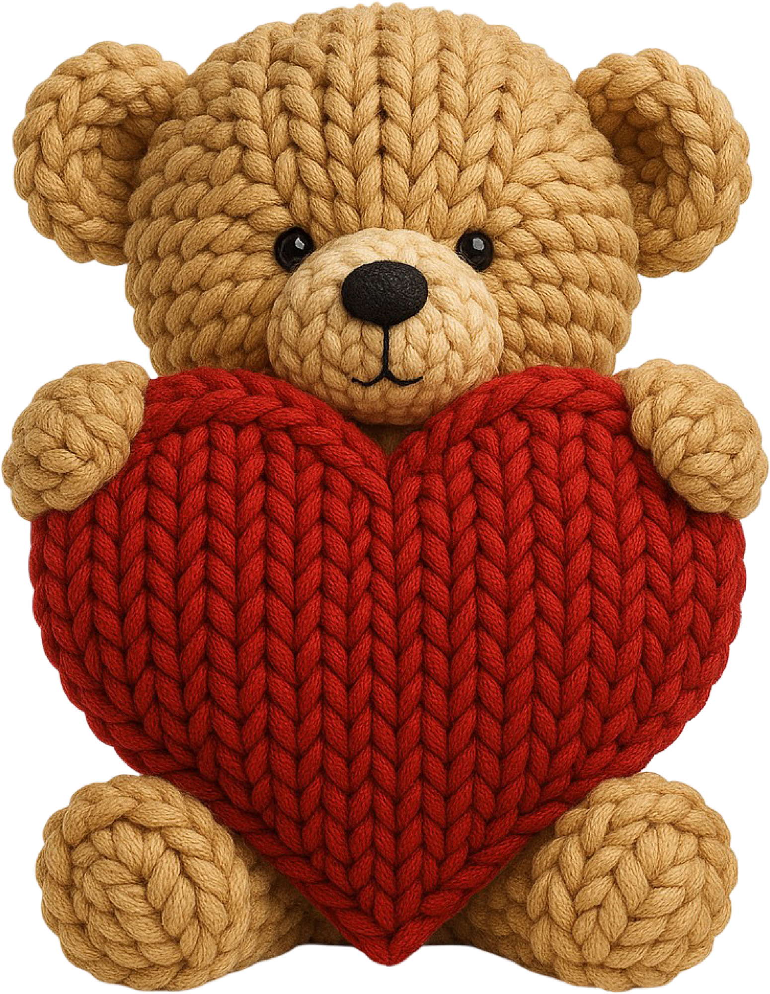 Faux Yarn Knitted Teddy Bear With Heart - Valentines Day Ready to Press DTF Transfer