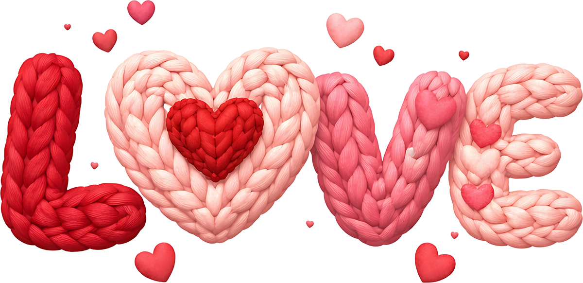 Faux Yarn Valentine Heart Love - Valentines Day Ready to Press DTF Transfer