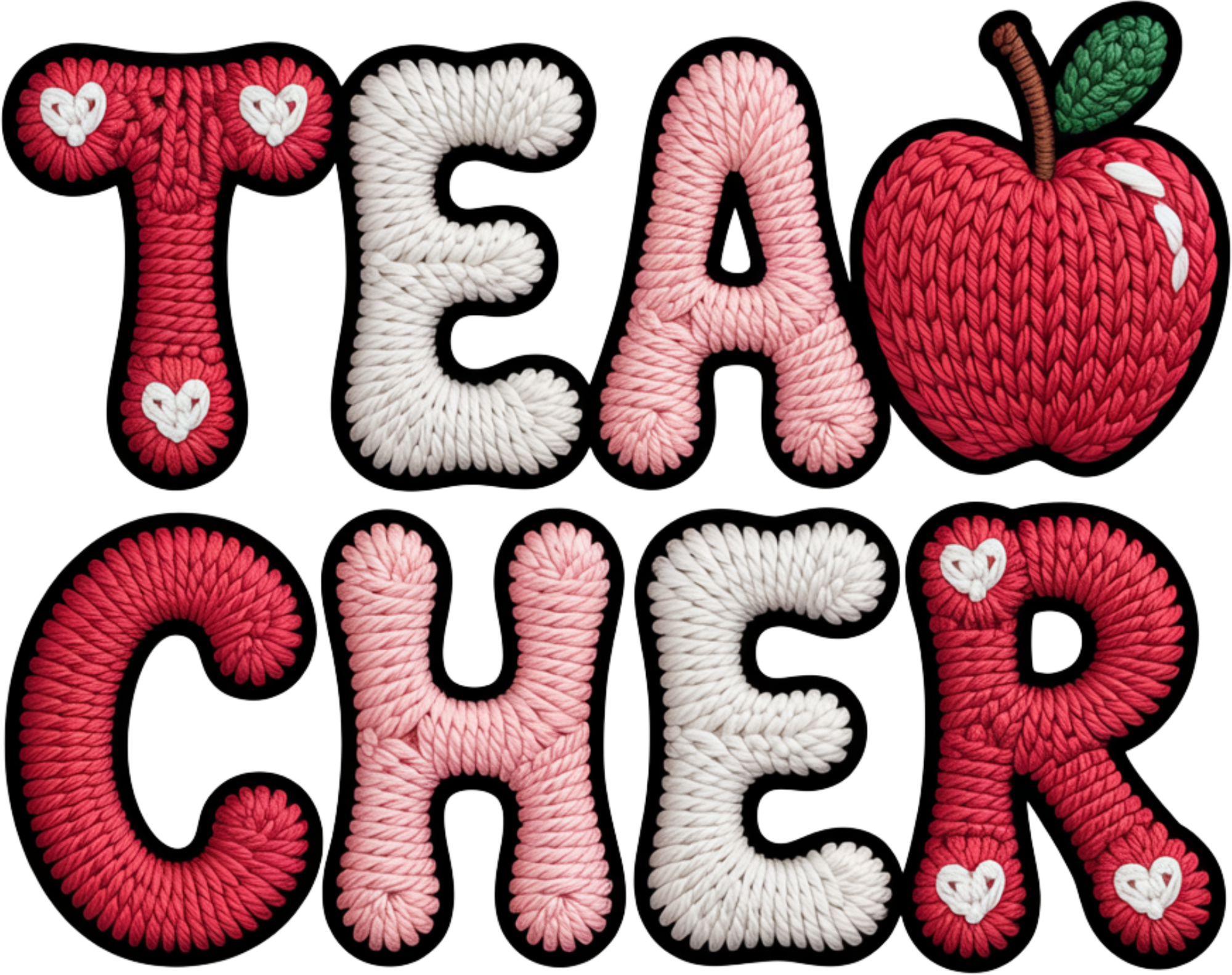 Faux Yarn Valentine Teacher Apple - Valentines Day Ready to Press DTF Transfer