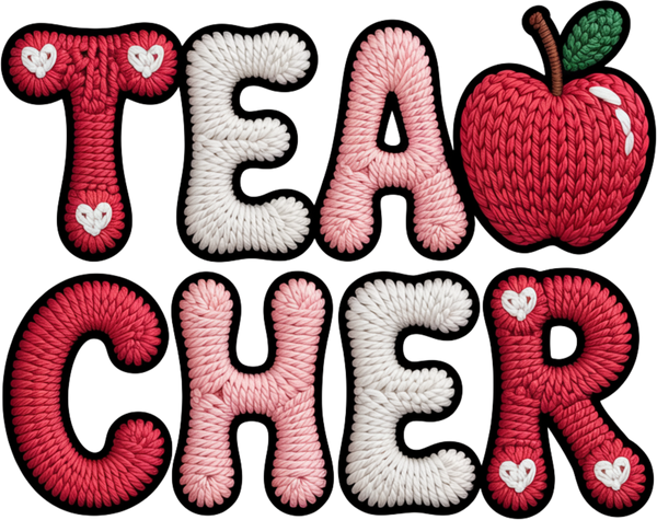 Faux Yarn Valentine Teacher Apple - Valentines Day Ready to Press DTF Transfer