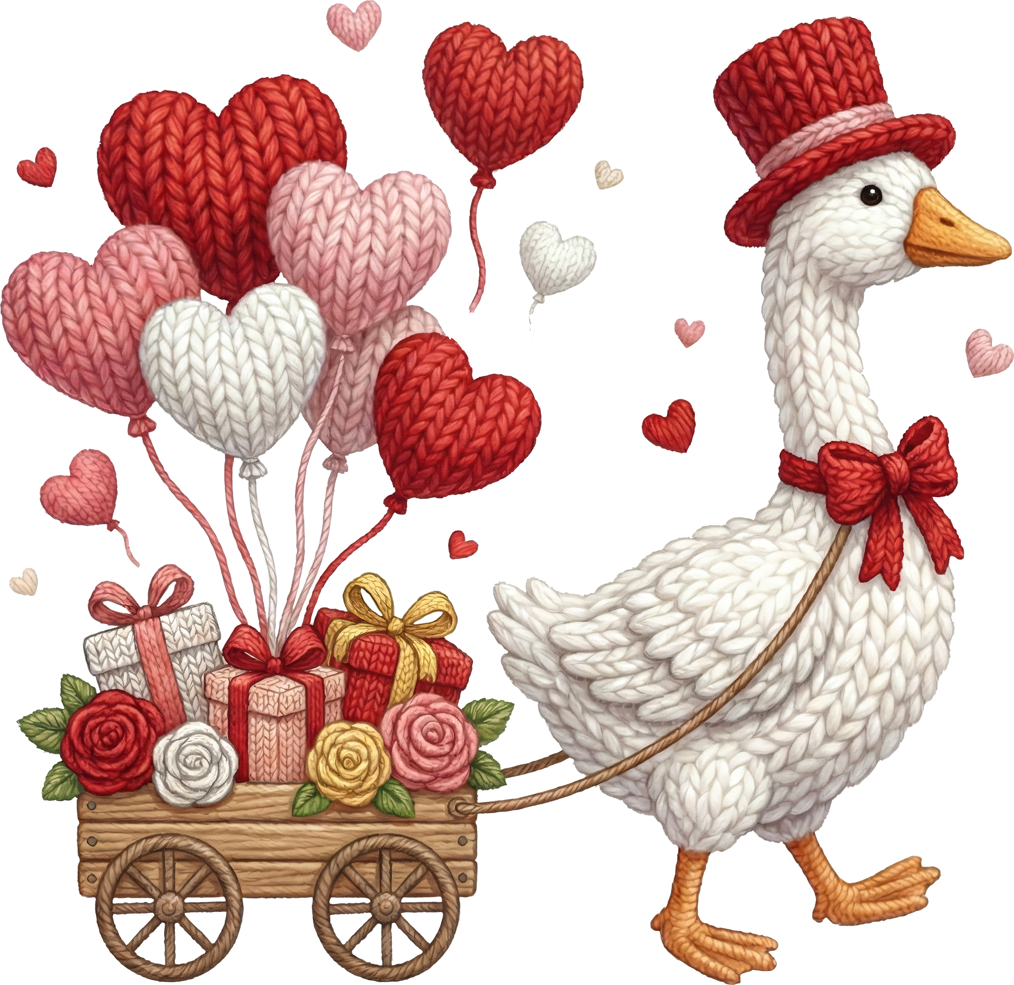 Faux Yarn Valentine Heart Balloon Goose - Valentines Day Ready to Press DTF Transfer