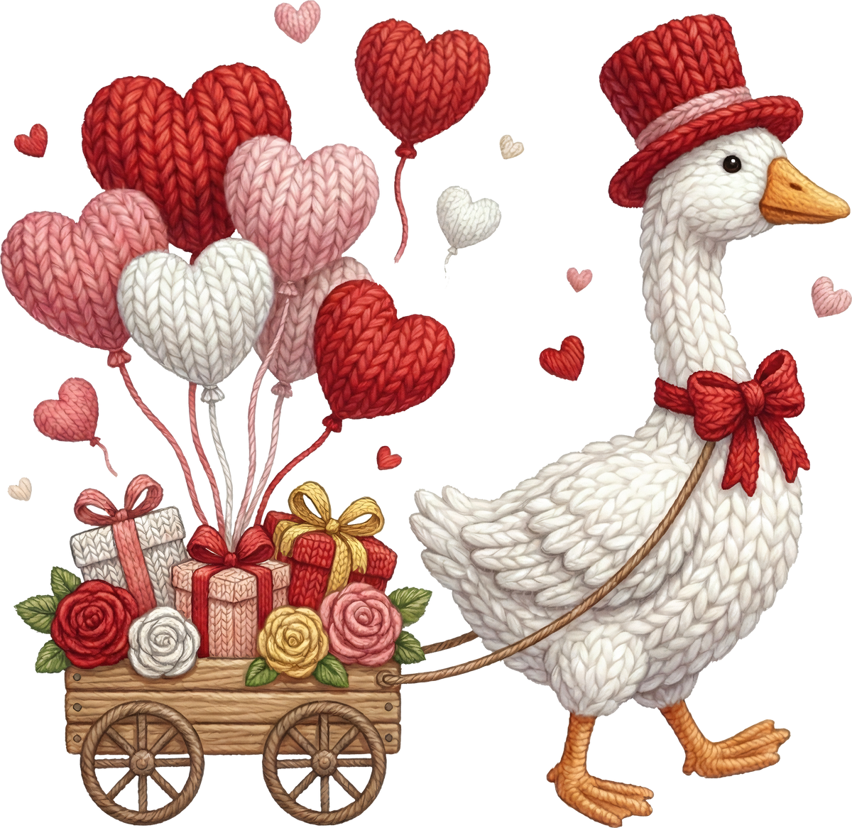 Faux Yarn Valentine Heart Balloon Goose - Valentines Day Ready to Press DTF Transfer